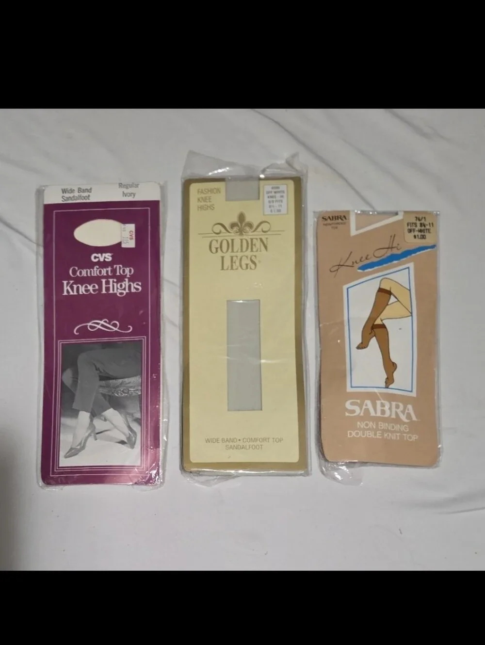 New Golden legs & more lot of 3 (8.5 - 11) off white ivory knee high hosiery #33